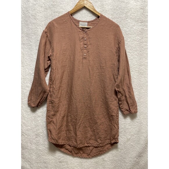 Parachute Extra Small 100% Linen Henley Shirt Clay Linen Sleep Tunic Shirt - Picture 1 of 7